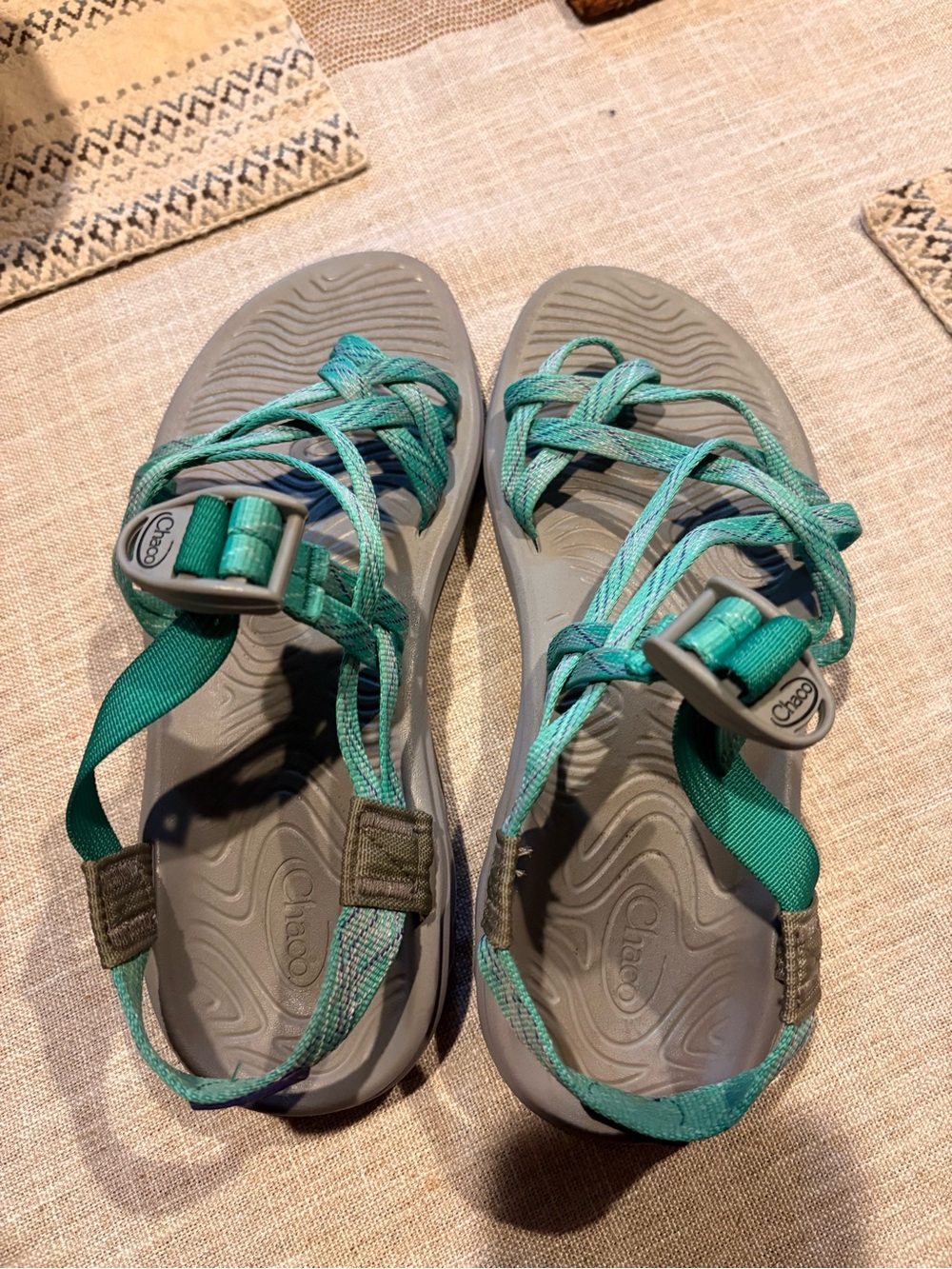 Chaco Teal Strappy Sport Sandals with Gray Footbed